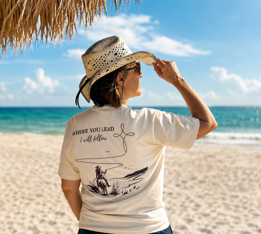 Where You Lead Tee Ivory (Coastal Cowgirl)